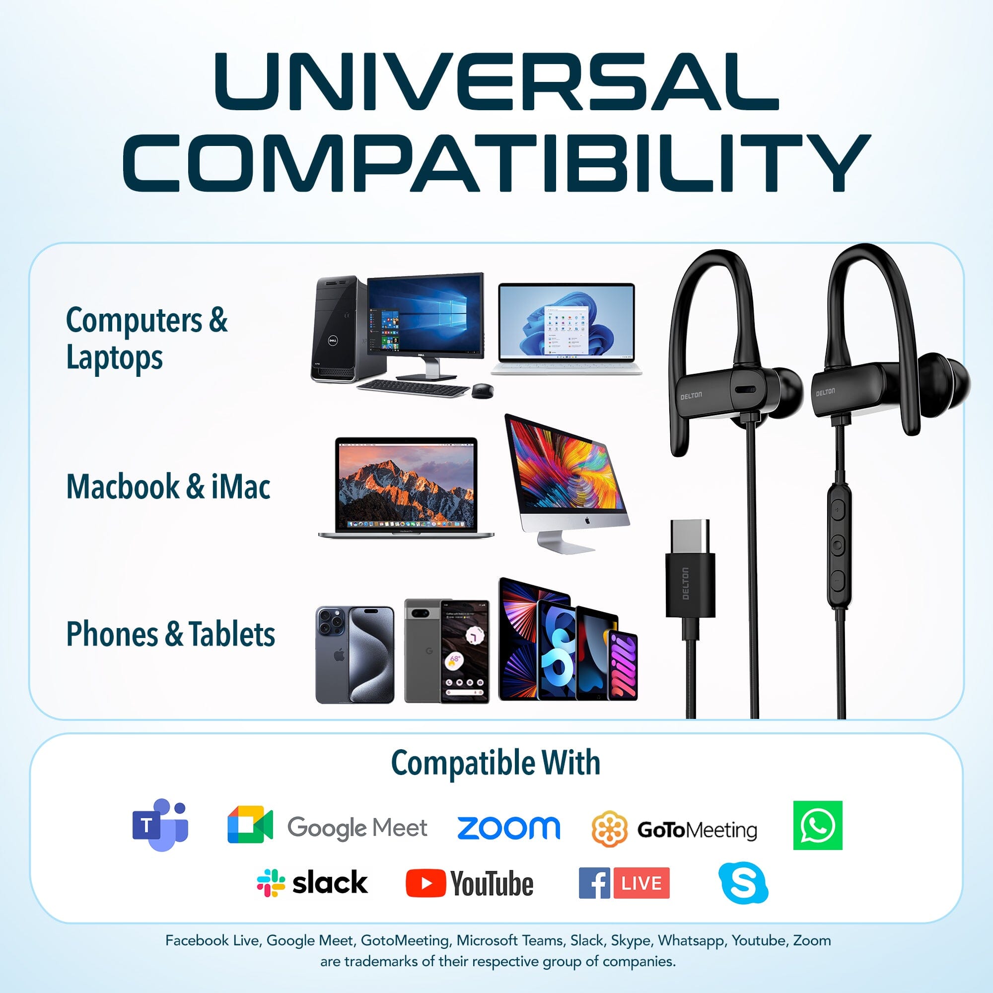 Delton 24EC USB-C Wired Earbuds with Microphone Ergonomic In-Ear Design with Ear Hook In-Ear Headphones - Tophatter Daily Deals